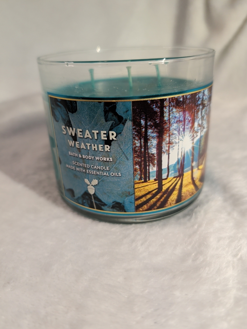 Bath & Body Works Sweater Weather 3-Wick Candle - Teal Blue